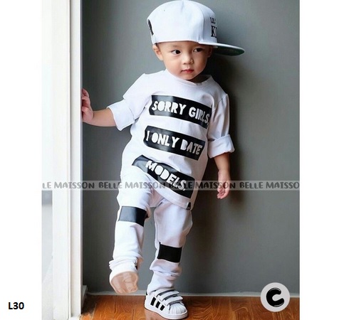 setelan baju celana putih lucu anak